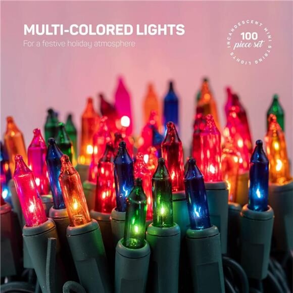 Christmas Lights [Set of 100] Multi-Colored Christmas Lights, UL Approved - Picture 2 of 8